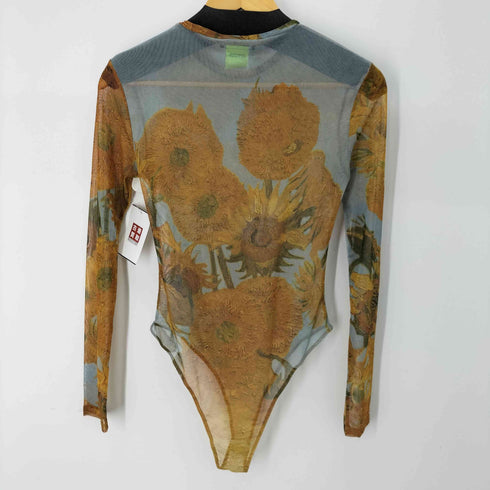 ザラ ZARA ひまわり総柄 シアーボディースーツ レディース import:M