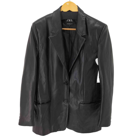 ザラ ZARA フェイクレザー2Bテーラードジャケット レディース import:M