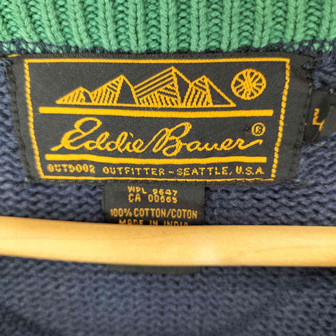 エディーバウアー Eddie Bauer 90S 黒タグ Vガゼットコットンニット メンズ import:L