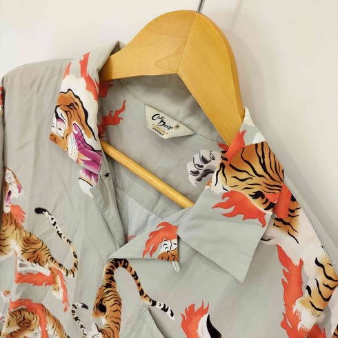 chic design 虎 レーヨンオープンカラーシャツ メンズ import:M