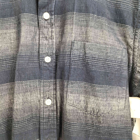 エディーバウアー Eddie Bauer スタンドカラー 細畝 ボタンダウン 長袖 ボーダー コーデュロイシャツ メンズ JPN:XS