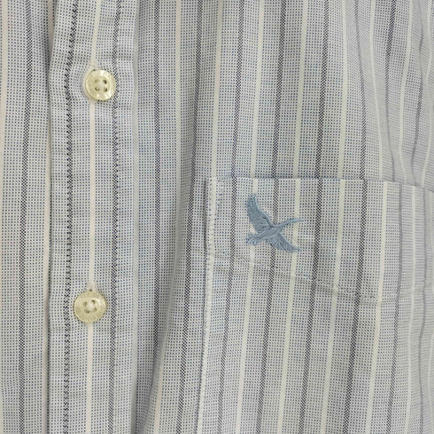 エディーバウアー Eddie Bauer ワンポイント刺繍 コットン ストライプ ボタンダウン 半袖シャツ メンズ JPN:XS
