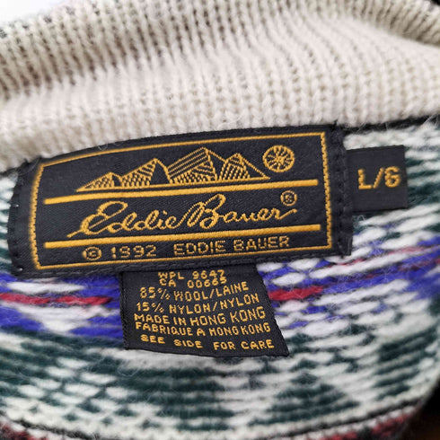 エディーバウアー Eddie Bauer 80S 黒タグ 前期 バーズアイ ノルディック柄 モックネック ニット メンズ JPN:L