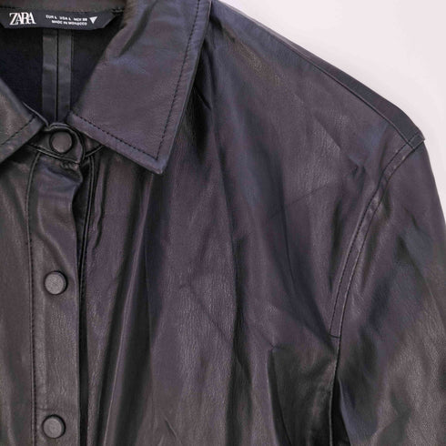 ザラ ZARA フェイクレザー シャツワンピース レディース import:L