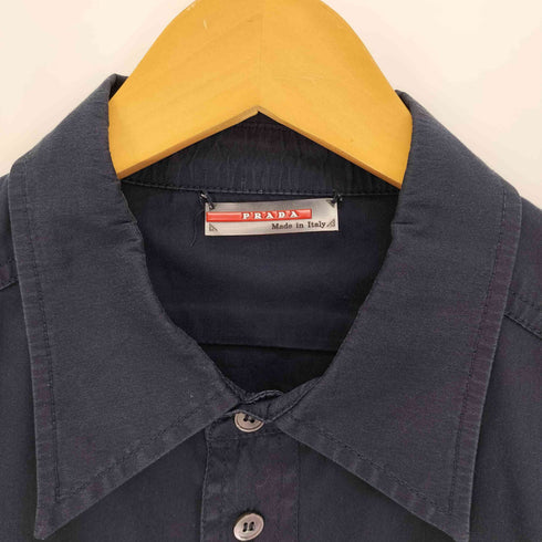 プラダ PRADA PRADA SPORT イタリア製 ラウンドカット エポレット ストレッチ S/S シャツ メンズ import:M