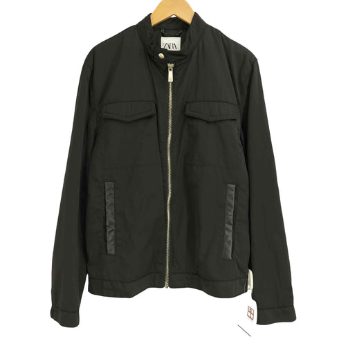 ザラ ZARA フェイクレザー切り替え フルジップ ナイロンジャケット メンズ import:M