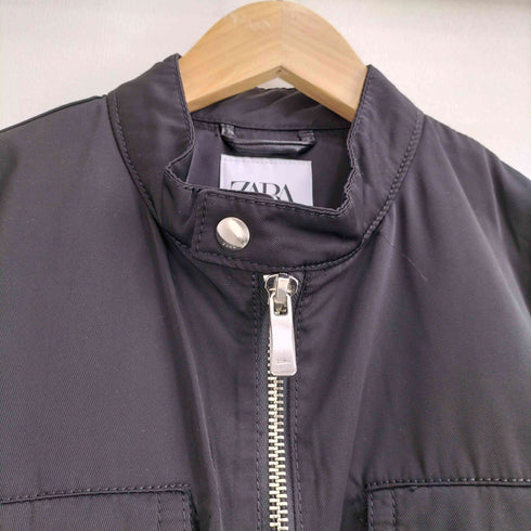 ザラ ZARA フェイクレザー切り替え フルジップ ナイロンジャケット メンズ import:M