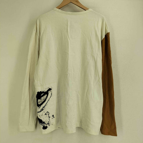 ザラ ZARA クルーネック バイカラー アートプリント 長袖 Tシャツ メンズ L