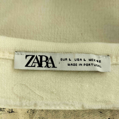 ザラ ZARA クルーネック バイカラー アートプリント 長袖 Tシャツ メンズ L