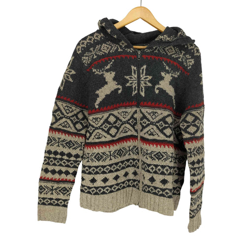 ローレンラルフローレン LAUREN RALPH LAUREN シルク混 ノルディック柄 ラムウール カウチンニット ジップアップパーカー レディース JPN:M
