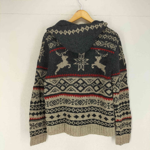ローレンラルフローレン LAUREN RALPH LAUREN シルク混 ノルディック柄 ラムウール カウチンニット ジップアップパーカー レディース JPN:M