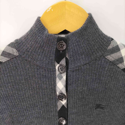 バーバリーブルーレーベル BURBERRY BLUE LABEL ホース刺繍 ショルダー切り替え モックネック リブニット レディース 38