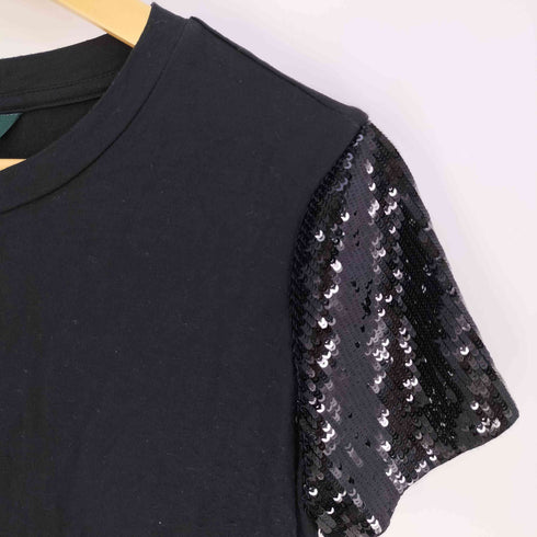ローレンラルフローレン LAUREN RALPH LAUREN 袖スパンコール ストレッチ クルーネックTシャツ レディース import:S