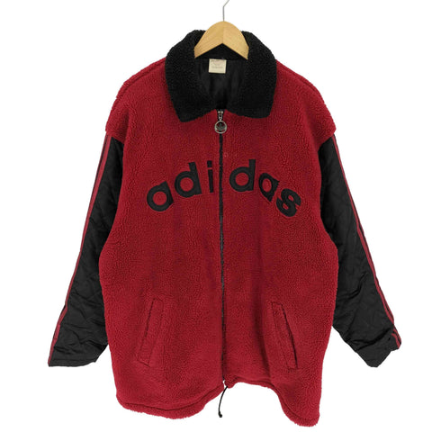 アディダス adidas 80-90S デサント製 金タグ ロゴ ワッペン トレフォイル ロゴ ジップ アーム キルティング ジップアップ ボア フリース ジャケット メンズ L-O