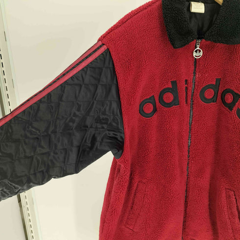 アディダス adidas 80-90S デサント製 金タグ ロゴ ワッペン トレフォイル ロゴ ジップ アーム キルティング ジップアップ ボア フリース ジャケット メンズ L-O