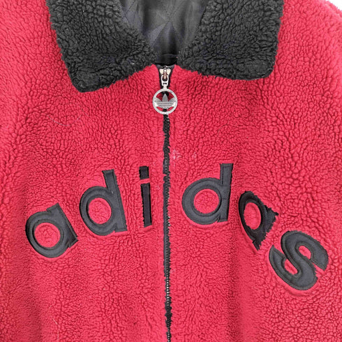 アディダス adidas 80-90S デサント製 金タグ ロゴ ワッペン トレフォイル ロゴ ジップ アーム キルティング ジップアップ ボア フリース ジャケット メンズ L-O