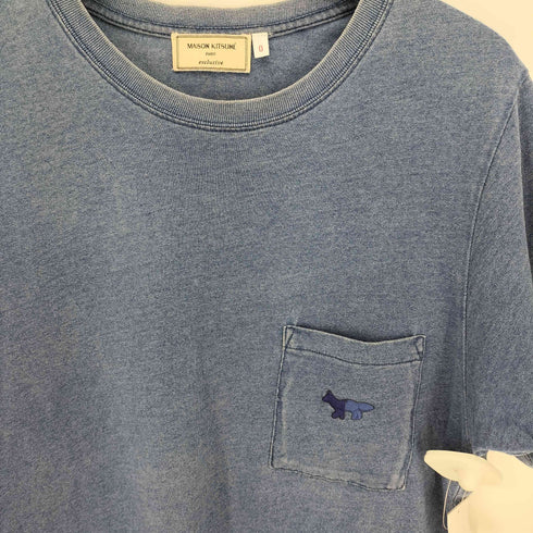 メゾンキツネ MAISON KITSUNE 別注 インディゴ染め フォックス ロゴ 刺繍 S/S ポケット Tシャツ メンズ 0