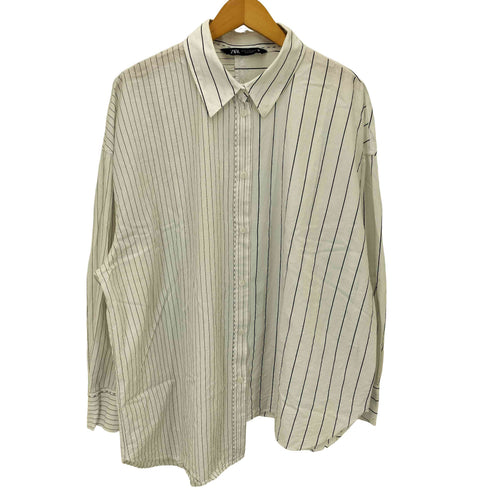 ザラ ZARA ビッグシルエット L/S レギュラーカラー ドッキング マルチストライプ シャツ レディース import:XL