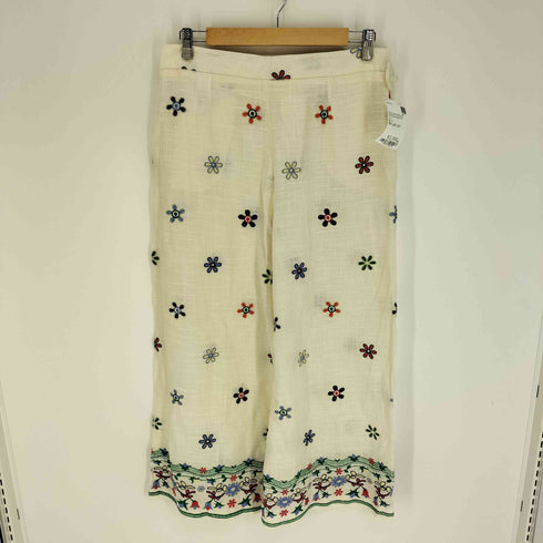 ザラ ZARA Floral Ecru Linen Blend Culottes Trousers フラワー エクリュ リネン ブレンド キュロット トラウザーズ レディース L
