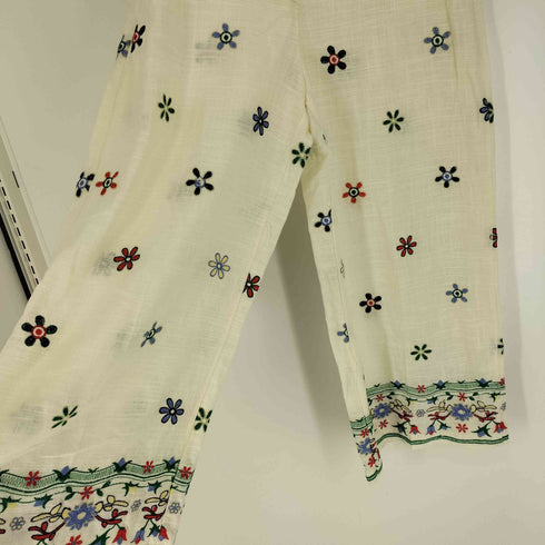 ザラ ZARA Floral Ecru Linen Blend Culottes Trousers フラワー エクリュ リネン ブレンド キュロット トラウザーズ レディース L