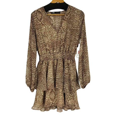 ザラ ZARA パイソン柄ティアードワンピース レディース import:M