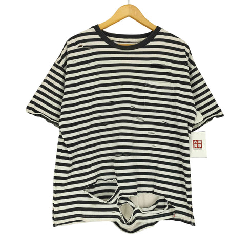 パンクボーダー総柄 ダメージ クルーネック半袖Tシャツ Y2K メンズ