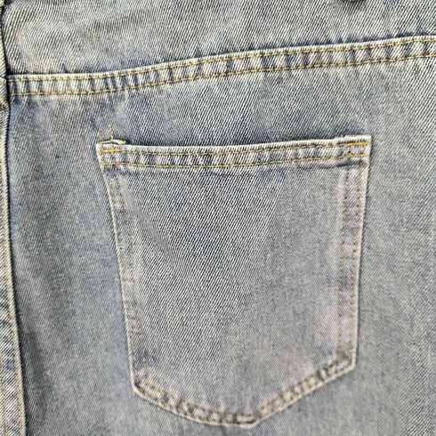 ダメージ加工 ワイドストレートデニムパンツ レディース