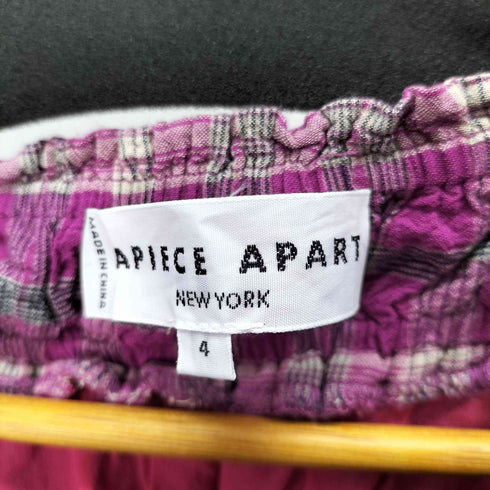 apiece apart レーヨン100% チェックオフショルブラウス レディース US:4