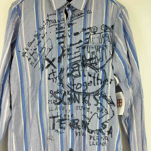 デシグアル Desigual 刺繍デザイン L/S ストライプシャツ メンズ import:L
