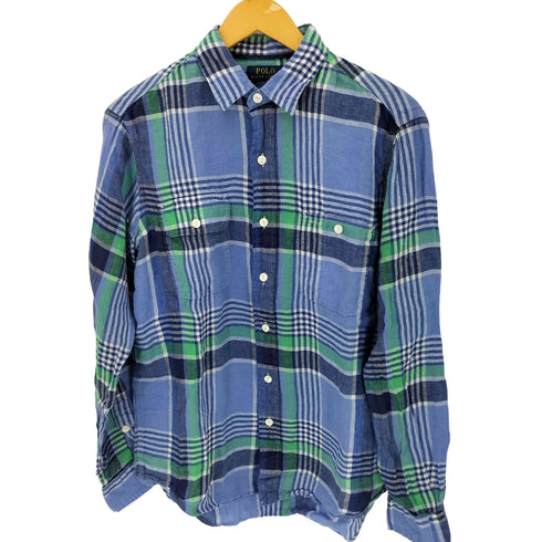 ポロラルフローレン POLO RALPH LAUREN リネン ネコ目ボタン チェック L/S シャツ メンズ import:M