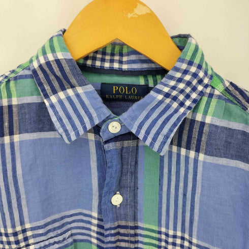 ポロラルフローレン POLO RALPH LAUREN リネン ネコ目ボタン チェック L/S シャツ メンズ import:M