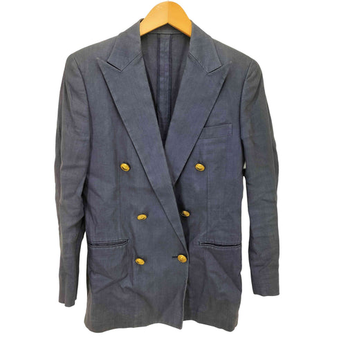ラルフローレン RALPH LAUREN 80S 金釦 紺ブレ リネン ダブルブレスト テーラードジャケット レディース 9