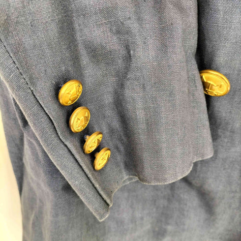 ラルフローレン RALPH LAUREN 80S 金釦 紺ブレ リネン ダブルブレスト テーラードジャケット レディース 9