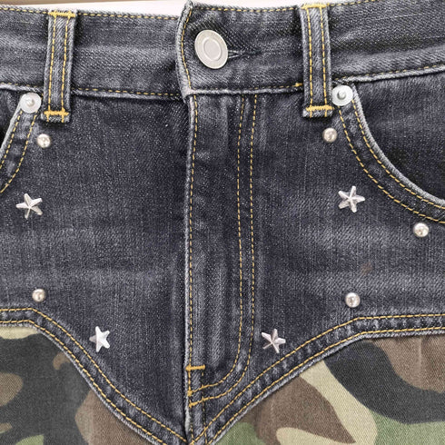 サンローランパリ SAINT LAURENT PARIS Camo Print Studded Denim Skirt レディース 26
