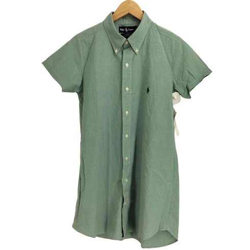 ラルフローレン RALPH LAUREN 90S ポニー刺繍 BLAKE TWO-PLY COTTON ボタンダウン チェック 半袖 シャツミニワンピ レディース import:L
