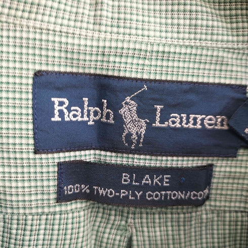 ラルフローレン RALPH LAUREN 90S ポニー刺繍 BLAKE TWO-PLY COTTON ボタンダウン チェック 半袖 シャツミニワンピ レディース import:L
