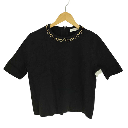ザラ ZARA ゴールドチェーン レーヨン ポリ ナイロン S/S ニット セーター レディース import:M