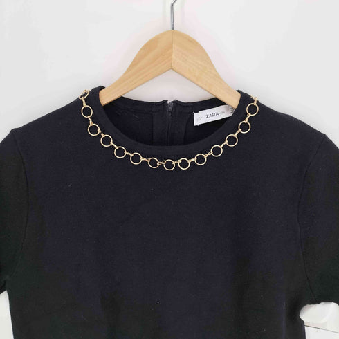 ザラ ZARA ゴールドチェーン レーヨン ポリ ナイロン S/S ニット セーター レディース import:M