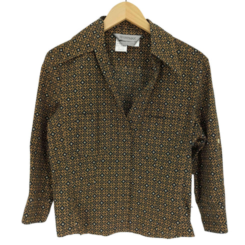 スポーツマックス SPORTMAX イタリア製 総柄 ダイヤ デカ襟 オープン L/S シャツ ブラウス レディース import:L