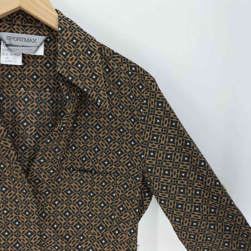 スポーツマックス SPORTMAX イタリア製 総柄 ダイヤ デカ襟 オープン L/S シャツ ブラウス レディース import:L