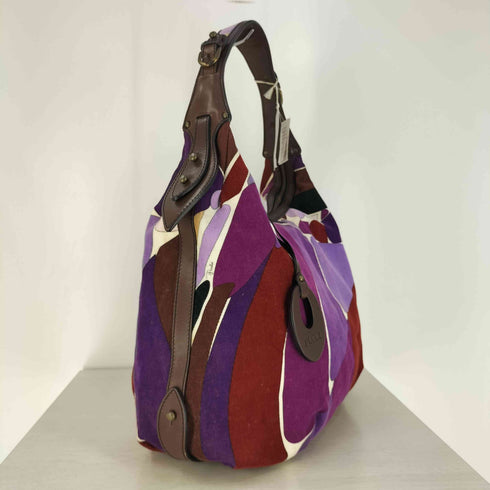エミリオプッチ EMILIO PUCCI レザー切替 総柄 コーデュロイ ショルダーバッグ レディース