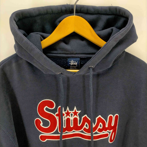 ステューシー Stussy 90s 紺タグ USA製 old センターロゴ プルオーバーフーディー メンズ JPN:XL
