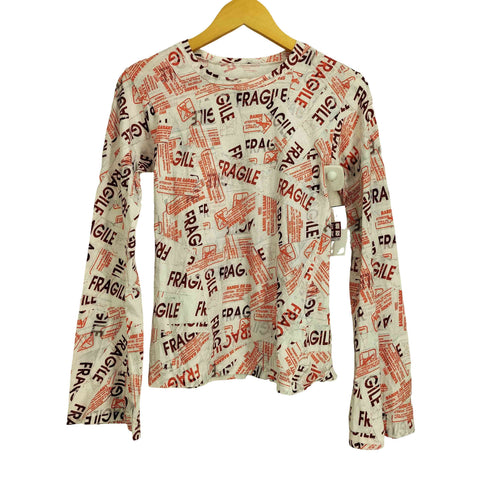 エムエムシックスメゾンマルタンマルジェラ MM6 Maison Martin Margiela Fragile Print Longsleeves 総柄プリント フレアスリーブカットソー レディース M