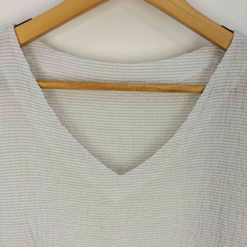 ハートイッセイミヤケ Haat ISSEY MIYAKE ボーダー Vネック リップルトップス レディース JPN:3