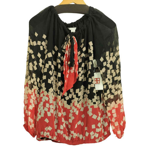 ダイアンフォンファステンバーグ DIANE VON FURSTENBERG シルク100 総柄 シアーパフブラウス ボウタイリボン ブラウス レディース JPN:2