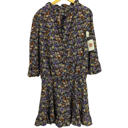 アナスイ ANNA SUI 花柄 リボン付き ハーフボタン ミディ丈 ワンピース チュニック レディース import:S