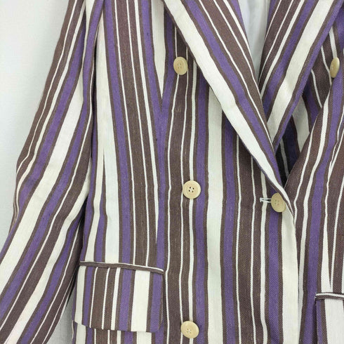 サルヴァトーレフェラガモ Salvatore Ferragamo イタリア製 リネン&コットン&シルク ダブルブレスト ストライプ テーラードジャケット レディース EUR:42