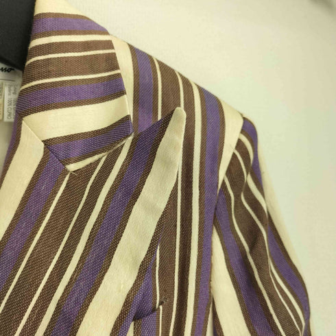 サルヴァトーレフェラガモ Salvatore Ferragamo イタリア製 リネン&コットン&シルク ダブルブレスト ストライプ テーラードジャケット レディース EUR:42