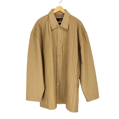 プリーツデザインリアルレザーコート メンズ 3XL