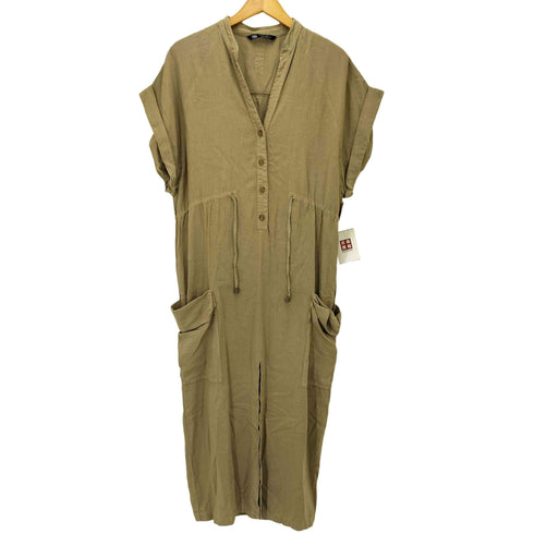ザラ ZARA 23SS スキッパーカラー リネン レーヨン混 シャツワンピース レディース import:M